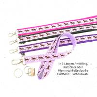 langes Schlüsselband Pferde lila in drei Wunschlängen, NEU mit Ring, Karabiner oder Klemmschließe, Gurtband-Farbauswahl Bild 1