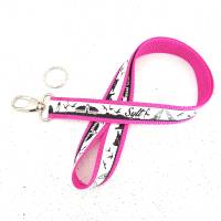 langes Sylt Skyline Schlüsselband auf pinkem Gurtband oder Wunschfarbe, NEU mit Ring oder Karabiner Bild 1