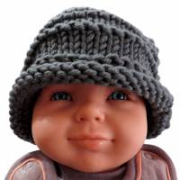 Mütze mit Rollrand Baby Kleinkind Titangrau gestrickt Wolle Polyacryl Umfang 38 cm Bild 1