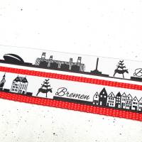 langes Bremen Skyline Schlüsselband auf dunkelgrünem Gurtband oder Wunschfarbe, mit Ring oder Karabiner Bild 2