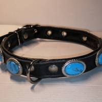 Hundehalsband,schwarz, türkisfarbenen Cabochons (HH 03) Bild 3