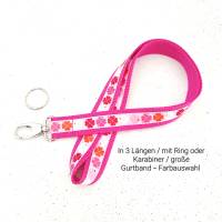 langes Schlüsselband Glücksklee rosa in drei Wunschlängen, NEU mit Ring- oder Karabiner und Gurtband-Farbauswahl Bild 1