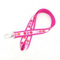 langes Schlüsselband Glücksklee rosa in drei Wunschlängen, NEU mit Ring- oder Karabiner und Gurtband-Farbauswahl Bild 3