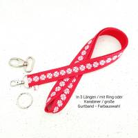 langes Schlüsselband Glücksklee  Rot-Rosatöne in drei Wunschlängen, NEU mit Ring- oder Karabiner und Gurtband-Farbauswah Bild 1