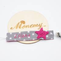 Schnullerband grau Sterne pink Stern mit Namen personalisiert / Schnullerhalter / Schnullerkette / Geschenk zur Geburt Bild 10