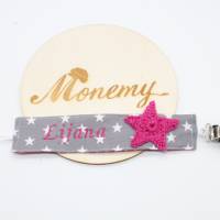Schnullerband grau Sterne pink Stern mit Namen personalisiert / Schnullerhalter / Schnullerkette / Geschenk zur Geburt Bild 2