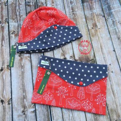 Mütze & Schlupf-Schal Sterne-Wald Gr. 51 bis 53