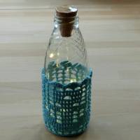 Upcycling: Leuchtflasche mit gehäkeltem Bezug Motiv Anker, türkis, Biobaumwolle, GOTS, Handarbeit Bild 1