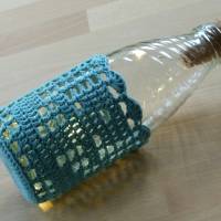 Upcycling: Leuchtflasche mit gehäkeltem Bezug Motiv Anker, türkis, Biobaumwolle, GOTS, Handarbeit Bild 2