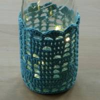 Upcycling: Leuchtflasche mit gehäkeltem Bezug Motiv Anker, türkis, Biobaumwolle, GOTS, Handarbeit Bild 3