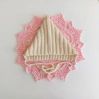 Pixiemütze, Babymütze, gestrickt aus Wolle (Merino) und Baumwolle, Farbe creme, 6-9 Monate Bild 10