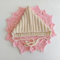Pixiemütze, Babymütze, gestrickt aus Wolle (Merino) und Baumwolle, Farbe creme, 6-9 Monate Bild 6