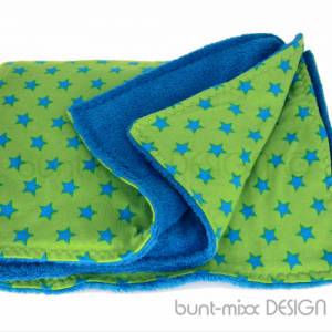 Kuscheldecke Sterne türkisblau grün, Baumwolle Jersey, Welnnes Fleece, Unikat handmade by BuntMixxDESIGN Bild 2