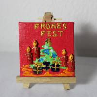 Minibild FROHES FEST , kleine Collage Weihnachtsdeko mit Kerzenmotiv aus Polyresin, nette Tischdeko oder Gastgeschenk Bild 1