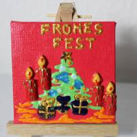 Minibild FROHES FEST , kleine Collage Weihnachtsdeko mit Kerzenmotiv aus Polyresin, nette Tischdeko oder Gastgeschenk Bild 2