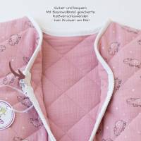 Babyschlafsack Musseline, Strampelsack mit teilbarem Reißverschluss, Babyschlafsack Farbe Beere Hippo Motiv Bild 3