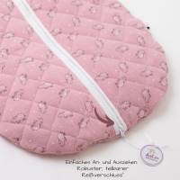 Babyschlafsack Musseline, Strampelsack mit teilbarem Reißverschluss, Babyschlafsack Farbe Beere Hippo Motiv Bild 4