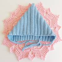 Pixiemütze, Babymütze, gestrickt aus Wolle (Merino) und Baumwolle, Farbe hellblau, 6-9 Monate Bild 9