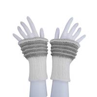 Pulswärmer 100 % Merino-Wolle handgestrickt hellgrau weiß - Damen - Einheitsgröße - Modell 52 Bild 4