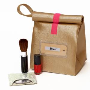 Lunch Bag gold/-metallic aus Kunstleder, Kulturbeutel, Kulturtasche, Schminktäschchen mit Handschlaufe Bild 1