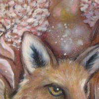 AUTUMN GARDEN SECRETS - Gemälde mit Fuchs und Sonnenhut auf Leinwand 50cmx50cmx3,6cm Bild 7