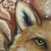 AUTUMN GARDEN SECRETS - Gemälde mit Fuchs und Sonnenhut auf Leinwand 50cmx50cmx3,6cm Bild 9