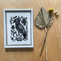 Vogel und Schlange Linoldruck Bild 1