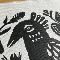 Vogel und Schlange Linoldruck Bild 3