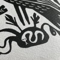 Vogel und Schlange Linoldruck Bild 4