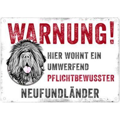 Hundeschild WARNUNG! mit Neufundländer, wetterbeständiges Warnschild