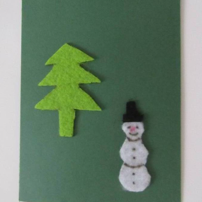 Weihnachtskarte - auch Geldgeschenk - Schneemann mit Tanne