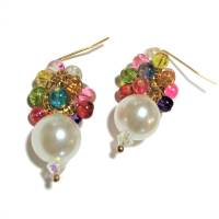 Ohrringe handgemacht große weiße Perlen mit Glasmix bunt als Cluster hippy look Geschenk Bild 1
