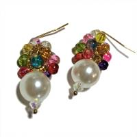 Ohrringe handgemacht große weiße Perlen mit Glasmix bunt als Cluster hippy look Geschenk Bild 4