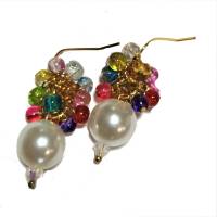 Ohrringe handgemacht große weiße Perlen mit Glasmix bunt als Cluster hippy look Geschenk Bild 5