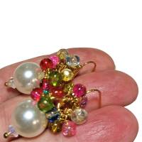 Ohrringe handgemacht große weiße Perlen mit Glasmix bunt als Cluster hippy look Geschenk Bild 6