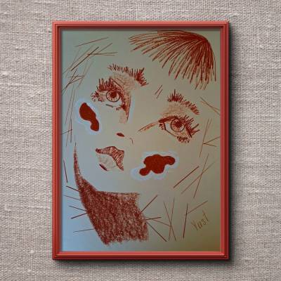 Rötelzeichnung Format A3 Original Abstraktes Portrait Unikat