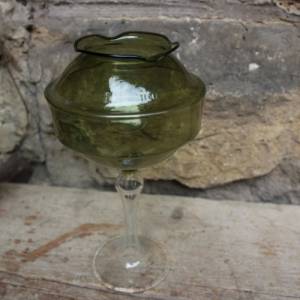 Vase Glaskelch Kelch Glas Mundgeblasen Rauchglas grün Lauscha  60er 70er Jahre DDR Bild 2