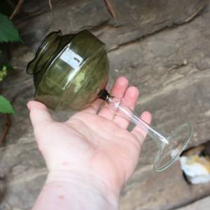 Vase Glaskelch Kelch Glas Mundgeblasen Rauchglas grün Lauscha  60er 70er Jahre DDR Bild 4