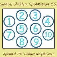 Stickdatei Zahlen Buttons 50mm Geburtstagskrone Applikation Aufnäher Bild 1