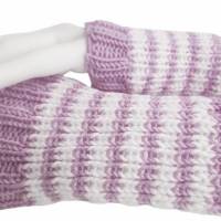 Pulswärmer 100 % Merino-Wolle handgestrickt altrosa weiß gestreift - Damen - Einheitsgröße - Modell 22 Bild 2