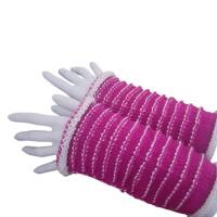 Pulswärmer handgestrickt Merino pink weiß gestreift - Damen - Einheitsgröße - Modell 56 Bild 1