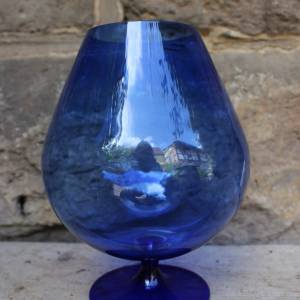 kobaltblauer Kelch Anbietschale Vase Dekoration Glas Lauscha 60er 70er Jahre DDR Bild 2