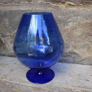 kobaltblauer Kelch Anbietschale Vase Dekoration Glas Lauscha 60er 70er Jahre DDR Bild 4