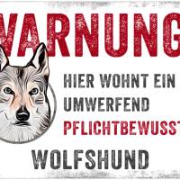 Hundeschild WARNUNG! mit Wolfshund, wetterbeständiges Warnschild Bild 1