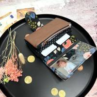 Portemonnaie mit Druckknopf schwarz mit Blumen und Lederimitat Bild 3