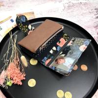 Portemonnaie mit Druckknopf schwarz mit Blumen und Lederimitat Bild 4