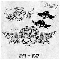 Plotterdatei - Strass & Folie - Skull - Totenkopf - Flügel - SVG - DXF - Datei - Mithstoff - Halloween Bild 1