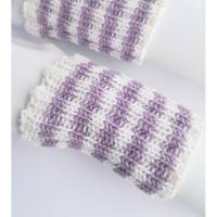 Pulswärmer 100 % Merino-Wolle handgestrickt hell-lila cremeweiß gestreift - Damen Einheitsgröße - Modell 13 Bild 2