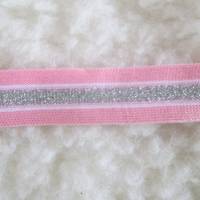 Seitenstreifen Seitenband Galonband Elastikband Lurex rosa/silber Breite 25 mm (1m/2,50 €) Bild 1
