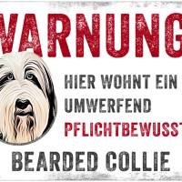 Hundeschild WARNUNG! mit Bearded Collie, wetterbeständiges Warnschild Bild 1